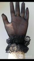 Перчатки новые женские черные сетка кружева стретч 42 44 46 м s аксессуары мягкие вечерние оборки ри